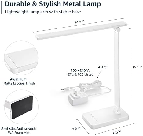 Lepro LED Desk Lamp 9.5W 800lm, Metal Desk Light for Home Office, White