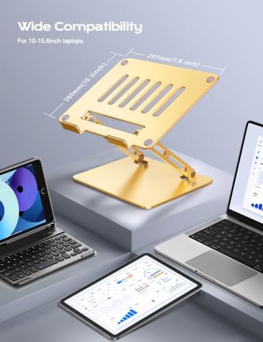 LOXP Aluminum Laptop Stand, Adjustable Laptop Stand for Desk Portable -Gold