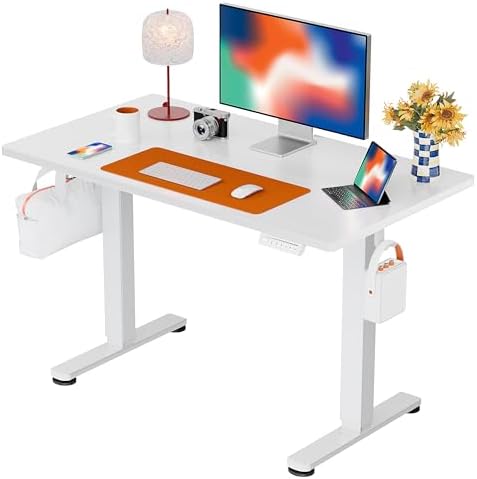 ErGear Height Adjustable Electric Standing Desk, 40 x 24 Inches Sit Stand up Desk, Memory Computer Home Office Desk, White