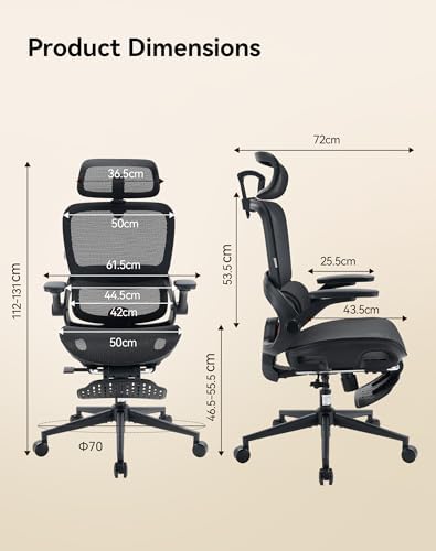 SIHOO B100 PRO Ergonomic Office Chair with Footrest, Mesh Office Chair with Adaptive Lumbar Support, Computer Chair with Wide Headrest, Desk Chair with 360° Rotatable Flip-Up Armrests, Jet Black