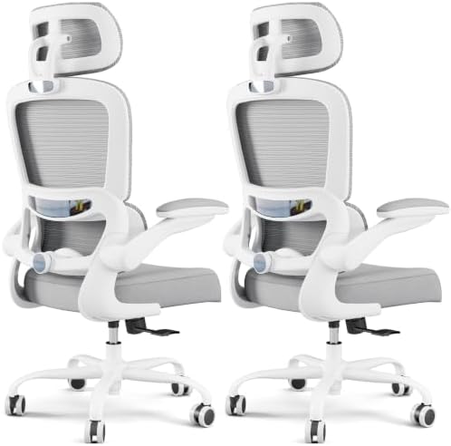 TRALT Office Chair Ergonomic Desk Chair - Gaming Chair with Lumbar Support (2, White)