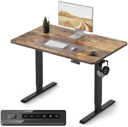 FEZIBO 40 x 24 Inchs Electric Standing Desk, Height Adjustable, Sit Stand Up, Computer Office Desk with Splice Board, Black Frame/Rustic Brown Top