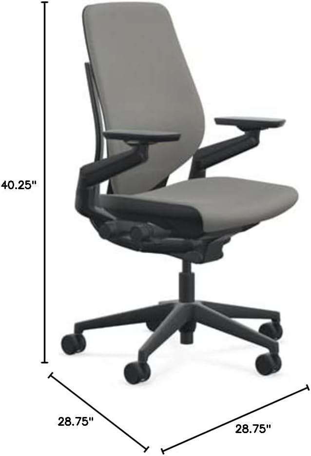 Steelcase Gesture Office Chair - Era Night Owl Fabric, Medium Seat Height, Shell Back, Black on Black Frame, Lumbar Support, and Hard Floor Casters