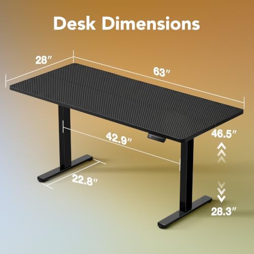 HUANUO 63x28 Inch Electric Standing Desk, Adjustable, Carbon Fiber Black
