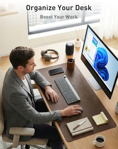 Aothia Faux Leather Desk Mat - Non-Slip PU Leather Desk Blotter, Waterproof Writing Surface, Large Desk Pad for Office & Home (Coffee, 55" x 17")