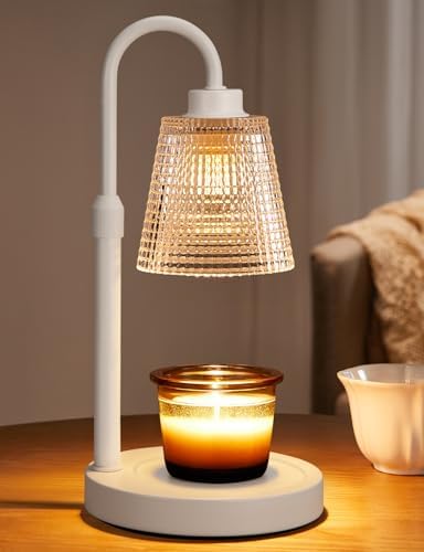 White Candle Warmer Lamp with Timer, Dimmable Candle Warmer for Jar Candles, Height Adjustable Wax Melts Warmer, Birthday Gifts for Women Mom, House Warming Gifts New Home Decor