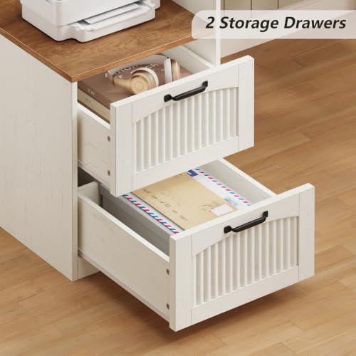 Farmhouse L Shaped Desk with Drawers & Printer Shelf for Home Office