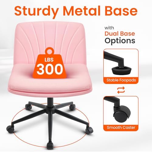 Orange Factory Criss Cross Chair, Wide Leather Vanity Desk Seat, Pink Pu