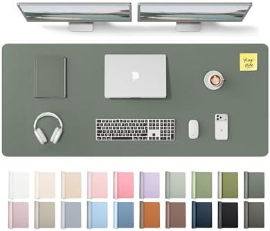 YSAGi Leather Desk Pad Protector, Office Desk Mat, Large Mouse Pad, Non-Slip PU Leather Desk Blotter, Laptop Desk Pad, Waterproof Desk Writing Pad for Office and Home (Dark Green,55" x 17.2")