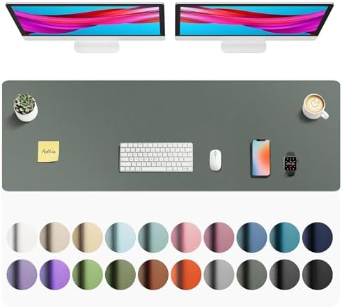 Aothia Faux Leather Desk Mat - Non-Slip PU Leather Desk Blotter, Waterproof Writing Surface, Large Desk Pad for Office & Home (Jungle Green, 55" x 17")