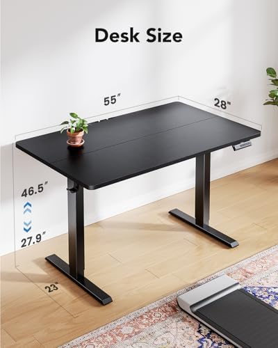 HUANUO 55x27 Inch Electric Standing Desk, Height Adjustable, Black