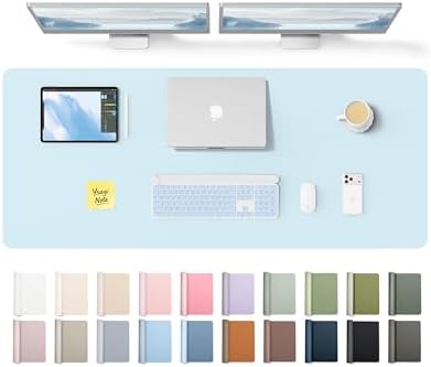 YSAGi Leather Desk Pad Protector, Office Desk Mat, Large Mouse Pad, Non-Slip PU Leather Desk Blotter, Laptop Desk Pad, Waterproof Desk Writing Pad for Office and Home (Baby Blue,55" x 17.2")