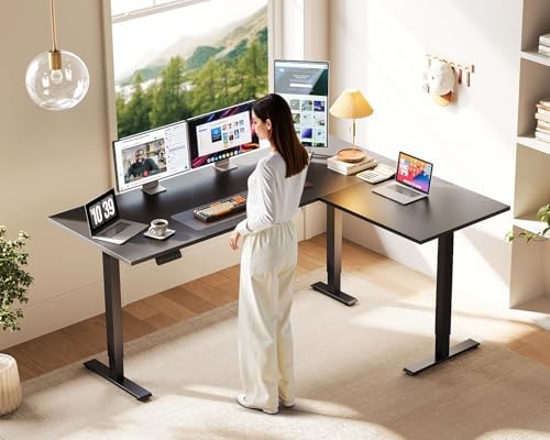 Casaottima 63 Inch L Shaped Electric Standing Desk, Home Office, Black