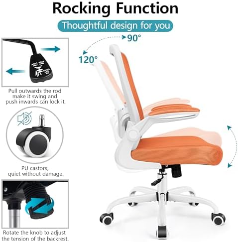 FelixKing Office Chair, Ergonomic Desk Chair Breathable Mesh Chairs Adjustable High Back Lumbar Support Flip-up Armrests, Executive Rolling Swivel Comfy Computer Chairs Home Office Sunset Orange