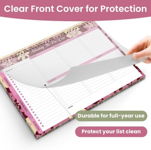 Weekly To Do List Notepad with 52 Undated Sheets（8.5"×11"）- Undated Weekly Planner Notepad for Office Desk Accessories and Supplies - Wine Bloom