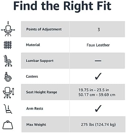 Amazon Basics Classic Puresoft PU Padded Mid-Back Office Chair with Armrest, Height Adjustable, Easy to Assemble, 26"D x 23.75"W x 42"H, Cream