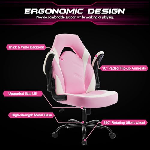 Sweetcrispy Computer Desk Chair, Lumbar Support Video Game Chair PU Leather