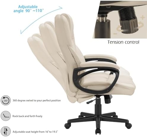 Furmax Office Executive Chair High Back Adjustable Managerial Home Desk Chair, Swivel Computer PU Leather Chair with Lumbar Support (1, Beige)