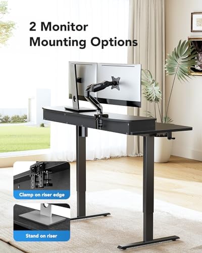 HUANUO 48″ x 24″ Electric Standing Desk with 2 Drawers, C-Clamp Mount Compatible, Height Adjustable Computer Desk, Home Office Stand Up Desk with 4 Preset Heights & 2 Hooks, Black (Pack of 2)