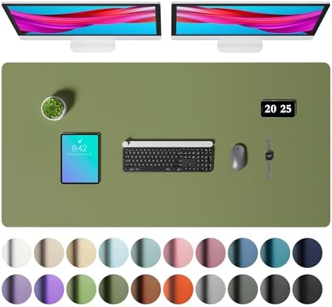 Aothia Faux Leather Desk Mat – Large Mouse Pad, Non-Slip PU Leather Blotter, Waterproof Writing Surface for Office and Home (Olive Green, 47.2" x 23.6")