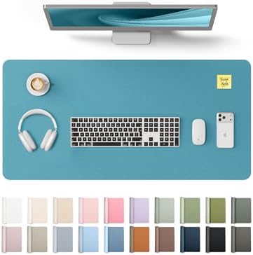 YSAGi Leather Desk Pad Protector, Office Desk Mat, Large Mouse Pad, Non-Slip PU Leather Desk Blotter, Laptop Desk Pad, Waterproof Desk Writing Pad for Office and Home (Turquoise, 35.4" x 17")