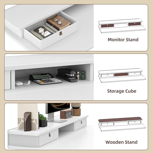 TIQLAB 40 * 24 inch Standing Desk with Two Drawers&Top Shelf, White