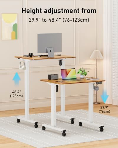 32" Small Rolling Electric Standing Desk Adjustable Height for Home Office