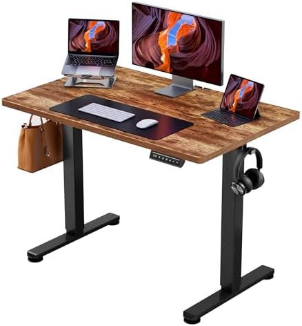 ErGear Height Adjustable Electric Standing Desk, 44 x 24 Inches Sit Stand up Desk, Memory Computer Home Office Desk, Vintage Brown