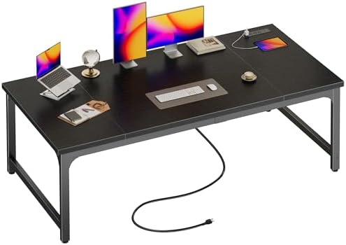 Huuger 63 x 31.5 inch Desk with Power Outlets & 0.95 Inch Thicker Desktop