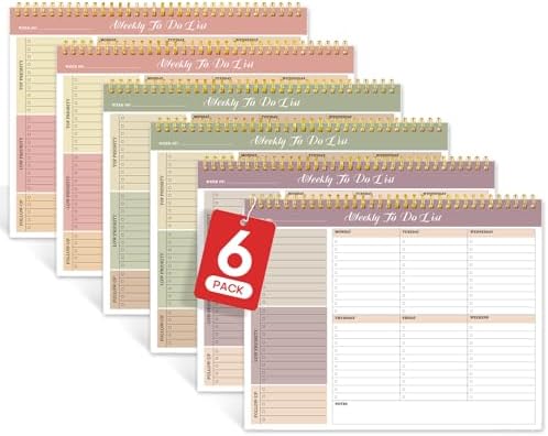Weekly To Do List Notepad with 52 Undated Sheets（8.5"×11"）6 Pack - Undated Weekly Planner Notepad for Office Desk Accessories and Supplies - Multi