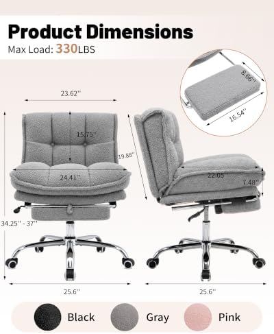 Criss Cross Office Chair, Cross Legged Armless Chair with Footrest (gray)