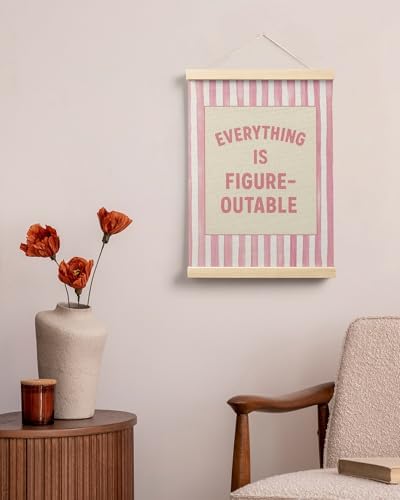 FGFK Preppy Pink Striped Everything Is Figureoutable Inspirational Framed hanging Canvas wall art Poster Prints office dorm room decor for women, Motivational posters decorations for home bedroom,12x16 Inch