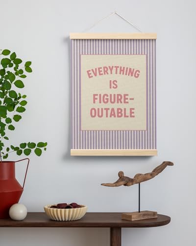 FGFK Everything Is Figureoutable Positive Affirmations Wall Art Poster Hanger Frame, Preppy Pink and Purple Inspirational Canvas Prints Framed Wall Decor for Office Classroom Home Bedroom, 12x16 Inch