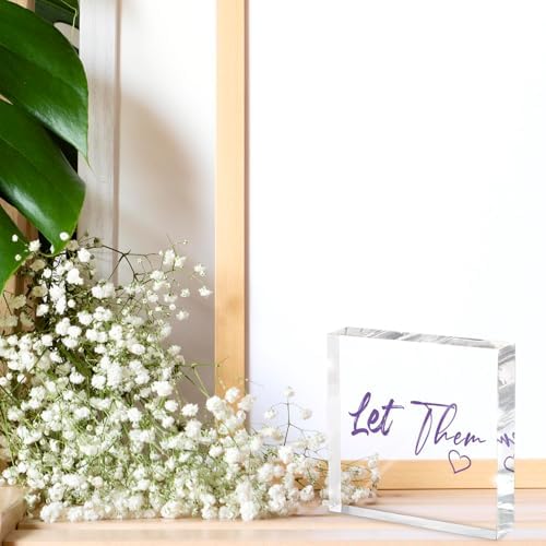 Let Them - Purple 4 Inch Acrylic Desktop Sign, Office and Cubicle Decor for Women, Desk Accessory, Inspirational Quote Gift for Friends, Home Office Decor