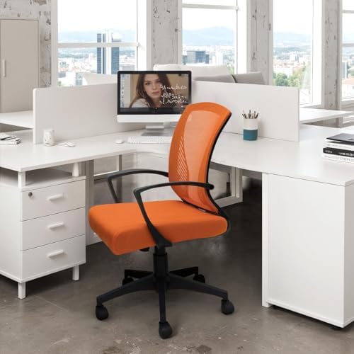 Furmax Office Chair Ergonomic Computer Desk Mesh Chair Mid Back Swivel Lumbar Support with Armrest (2, Orange)