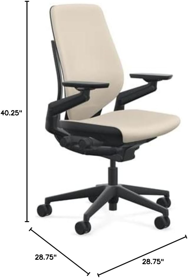 Steelcase Gesture Office Chair - Era Oatmeal Fabric, Low Seat Height, Shell Back, Black on Black Frame, Lumbar Support, and Hard Floor Casters