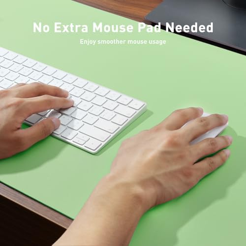 Aothia Faux Leather Desk Mat - Non-Slip PU Leather Desk Blotter, Waterproof Writing Surface, Large Desk Pad for Office & Home (Foam Green, 55" x 24")
