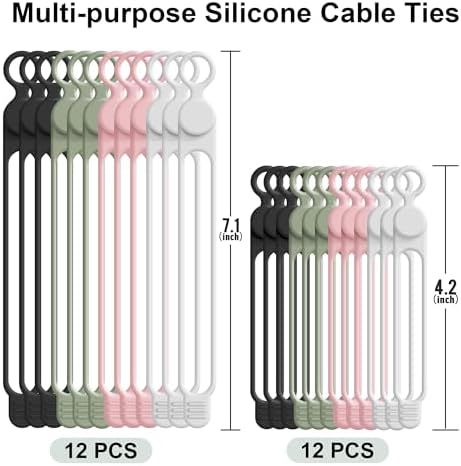 24Pcs Silicone Cable Ties, Cord Organizer Cable Management-2Sizes
