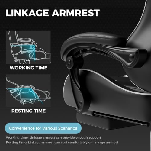 GTPLAYER Gaming Chair, Computer Chair with Footrest and Lumbar Support, Height Adjustable Game Chair with 360°-Swivel Seat and Headrest and for Office or Gaming (Pearl White)