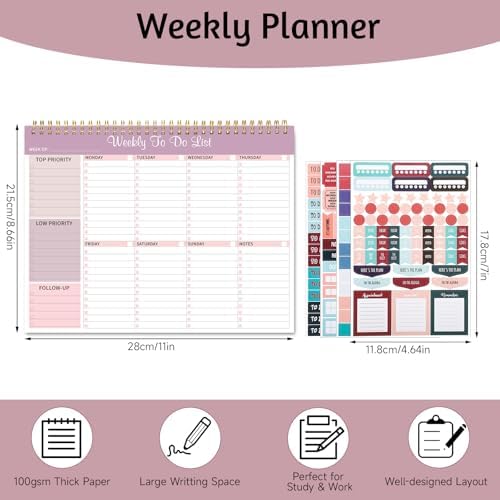 Thboxes Weekly To Do List Notepad, 8.5"x11" Desk Planner 52 Sheets, Lilac