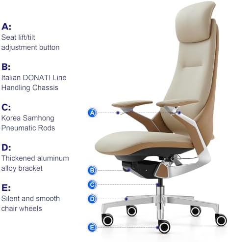 Genuine Leather Executive Office Chair，Top-Grain Cowhide, Ergonomic Design