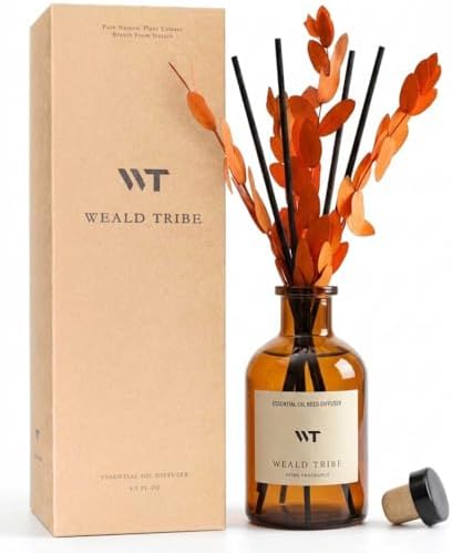 WEALD TRIBE Reed Diffuser Set for Bathroom Air Fresheners, Oil Diffuser Sticks | Sandalwood & Ebony Scent 4.0 fl oz Home Fragrance with Sticks Defusers | House Bedroom Office Shelf Decor