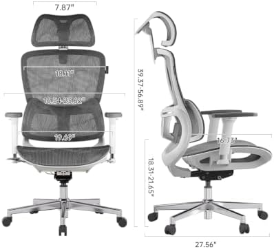 Hbada E2 Ergonomic Office Chair, Big and Tall Mesh Office Chair with 6-Way Dynamic Lumbar Support, 3D Adjustable Armrests, 3D Adjustable Headrest, Grey (No Footrest)