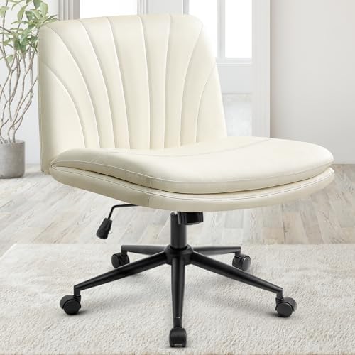Orange Factory Criss Cross Chair, Wide Leather Vanity Desk Seat, Beige Pu