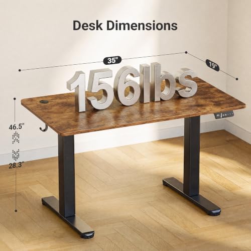 Claiks Electric Height Adjustable Standing Desk, 35x20 Inch, Rustic Brown