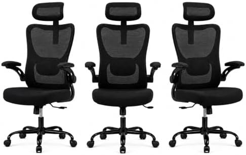 HUANUO Ergonomic Office Chair, High Back Computer Desk Chair with Adjustable Lumbar Support and Headrest, Comfy Gaming Chair with 3D Armrests, Home Office Rolling Chair, Max Load 300 lbs, Pack of 3