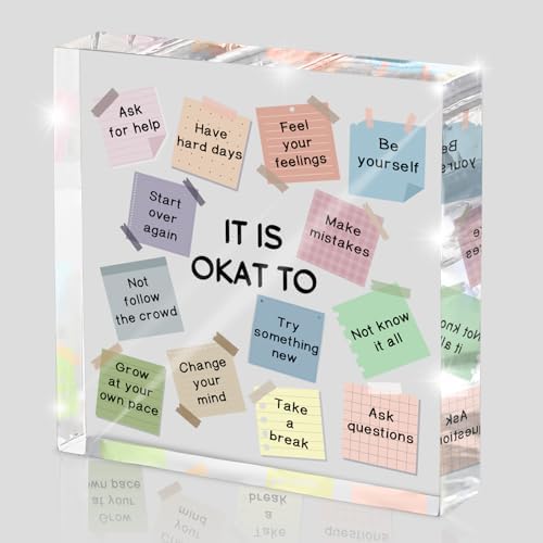 Note to Self Motivational Decor, "It's Okay..." Inspirational Desk Accessories, Mental Health Print Decorations for School Counseling Office Therapy Desktop Art Decoration School Counselor
