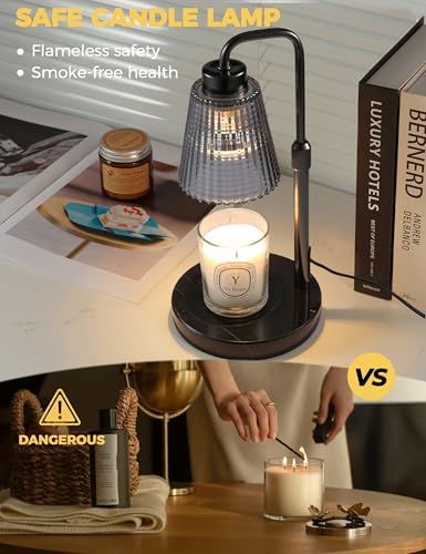 Marble Candle Warmer Lamp Black with Cycle Timer, Dimmable Wax Melt Warmer