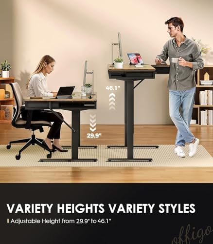 OffiGo 63 Inch L Shaped Electric Standing Desk with 4 Drawers, Rustic Brown