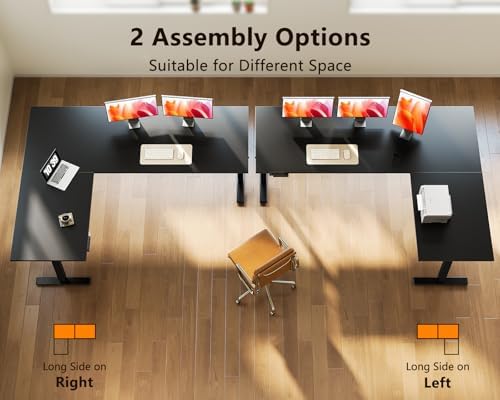 Casaottima 71 Inch L Shaped Electric Standing Desk, Home Office, Black